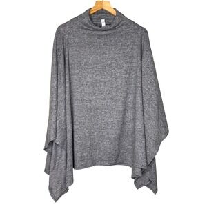 Heathmoor Womens Heather Gray Mock Neck Poncho Wrap Soft Knit One Size OS